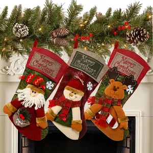 X-SOK05   3PCS 18" Christmas Stocking Classic Large Stockings Santa, Snowman, Reindeer Xmas Character for Family Holiday Christmas Party Decorations