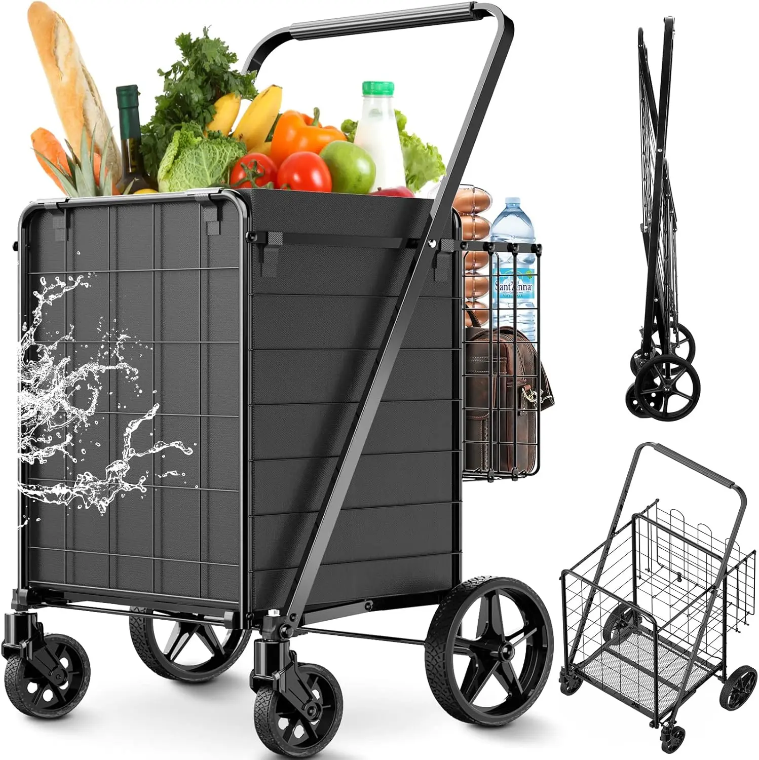 330LBS Capacity Shopping Cart for Groceries,Upgraded  Grocery Cart with  Liner, 360 Rolling Swivel Wheels and Double Basket, Heavy Duty Folding Shopping Carts for Laundry Transport