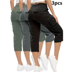 3pcs Women'S Fashionable Cargo Capri Pants for Summer, Womens Lightweight Capris Hiking Pants 6 Pockets Quick Dry Cargo Outdoor Trip Loose Shorts   MOMS OVER 30 [,S-XXL] Workout Bottoms Athletic Outfit # Mothers' Day
