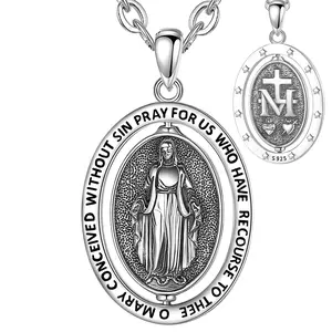 925 Sterling Silver Miraculous Medal Pendant,Rotatable Virgin Mary Necklace, Catholic Jewelry For Faith-Filled Prayer, Perfect Christian Gifts.