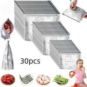 [Reusable Storage Bags] 30pcs Reusable Aluminum Foil Sealable Storage Bags – Heat Resistant, Leakproof & Reusable, Vacuum Zipper Pouches With Label And Stand-Up Bottom Design For Vegetable Fruit Meat