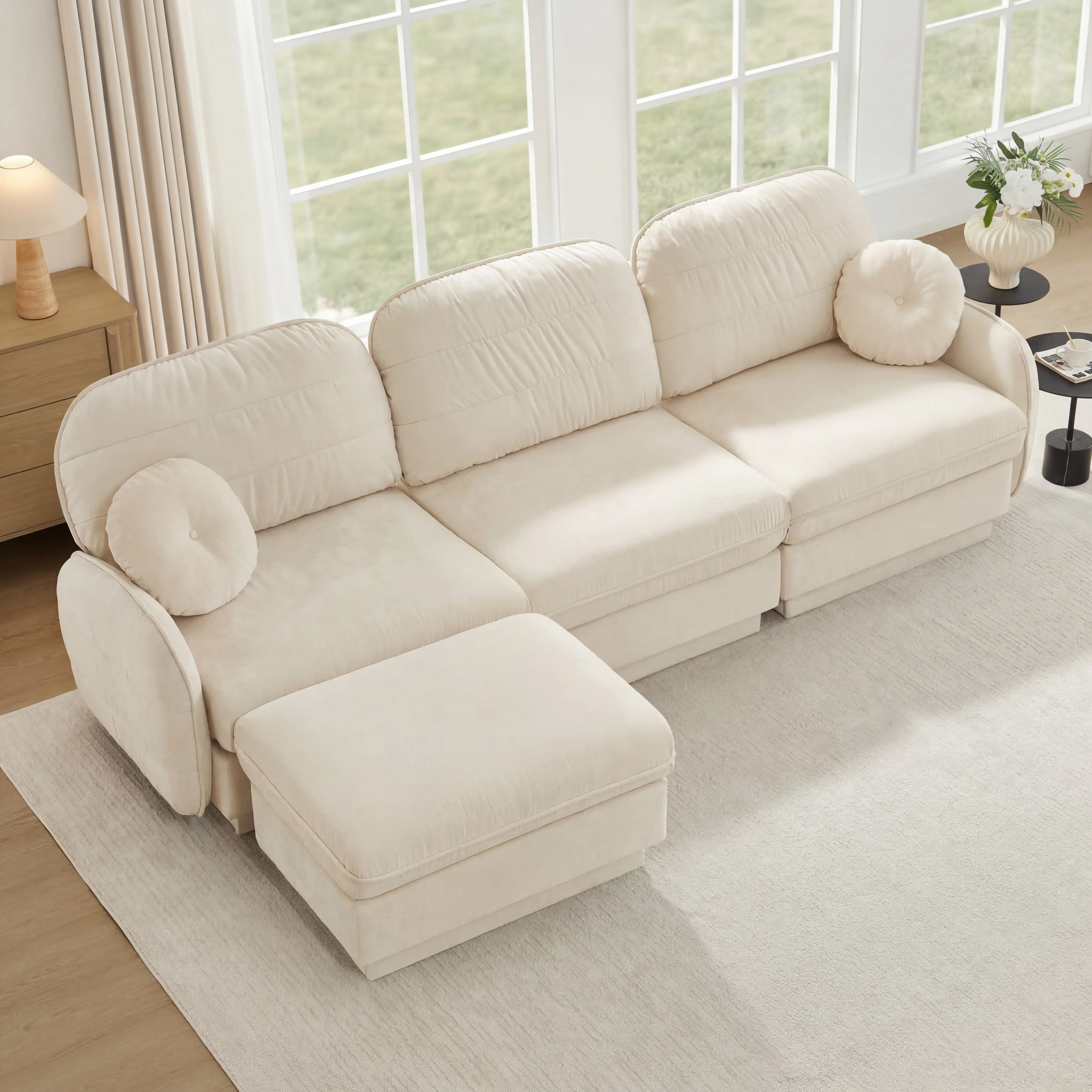 105" Oversize Durable Chenille Sofa Couch - Deep Seat, Extendable Movable Ottoman, Exquisite Round Pillows, Quilted Back Cushions, Recessed Base Frame Legs, Easy Assembly for Living Room, Sturdy, L-Shaped, Comfy Couch, Adjustable Interchangeable Sofa Sets
