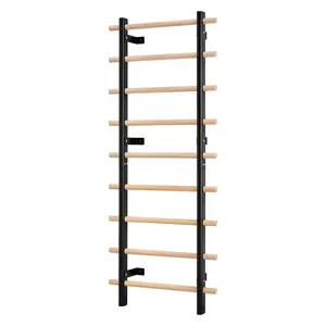 VEVOR Swedish Ladder Wall Gym,  9-Level Swedish Ladder Suspension Trainer, 330LBS Loading Solid Wood + Carbon Steel Gymnastics Stall Bars for Adult, Compatible with 3.15" x 3.15" Power Rack Accessories