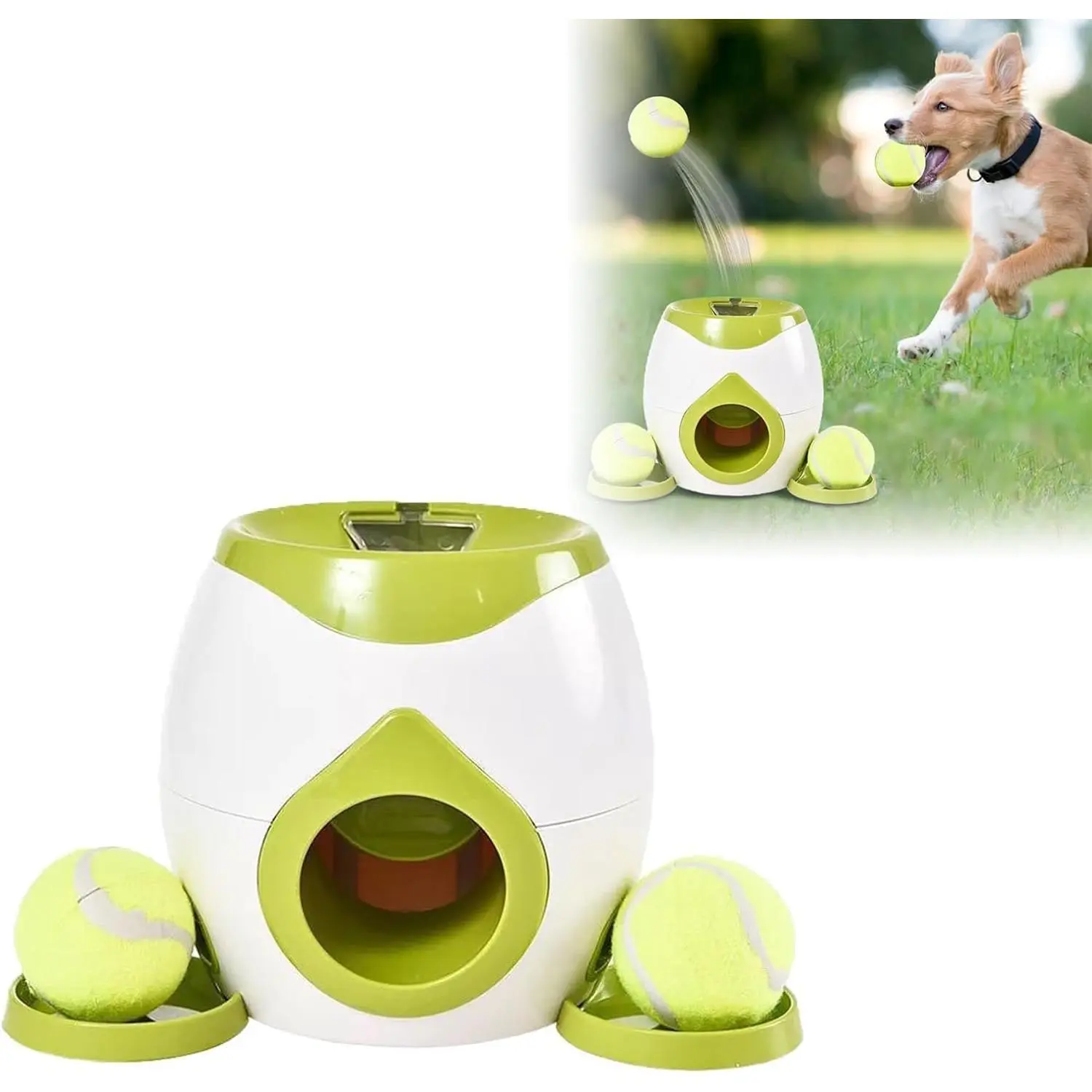 Non-Electric Dog Interactive Spring Launch Ball Launcher - Dual-Function Treat Dispenser with Adjustable Intensity, Accurate Launch & Distribution, Safe Durable Materials, All Sizes Fit, Indoor & Outdoor Training to Enhance Interaction & Intimacy, Accurat