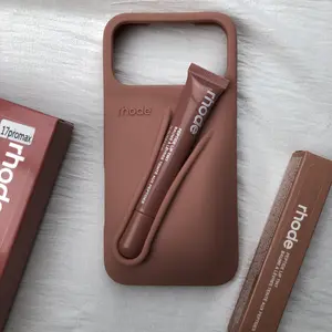 Rhode Lip Gloss Holder Phone Case for iPhone 17 16 15 14 13 Pro Max Cute Aesthetic Silicone Shockproof Cover with Cosmetic Slot