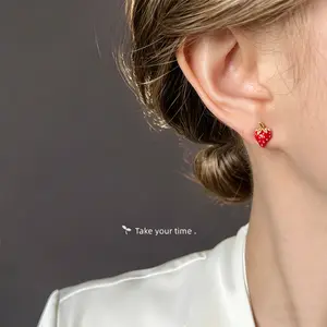 A Pair of Adorable And Petite Strawberry Metal Stud Earrings, an Ideal Present for Delicate Women Who Love Charming Fruit-Themed Additions,Cottagecore,Mother's Day