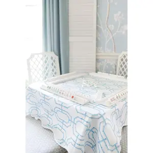 Scalloped Square Game Table Topper Bamboo Chain - Sky