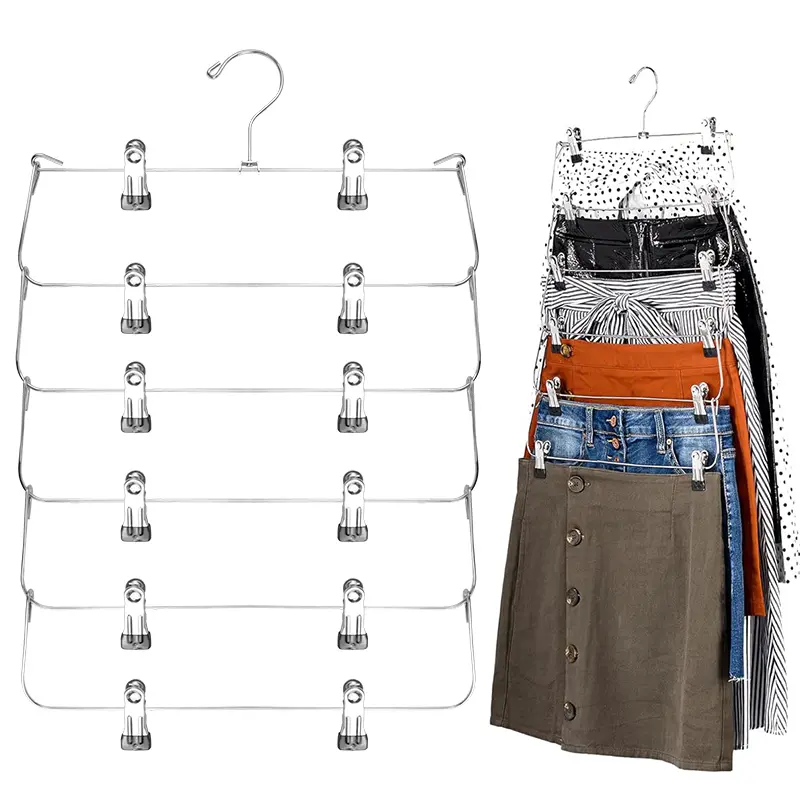 6-Tier Multi-Function Pants Hanger, 3-Pack with Clips (Holds 18 Pants & Skirts), Rotating Closet Organizer, Home Essential.