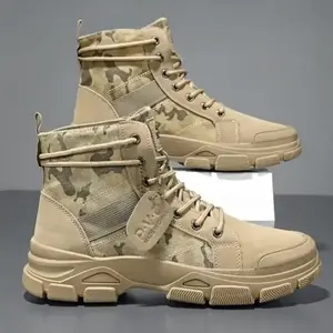 Large comfortable men's anti slip and windproof high top lace up hiking boots, suitable for outdoor walking, running, and all season wear, motorcycle boots and military boots tactical bootsRAIMENTRY