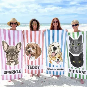 Custom Pet Photo Beach Towel, Personalized Dog Name Quick-Dry Towel, Gift for Dog Lovers