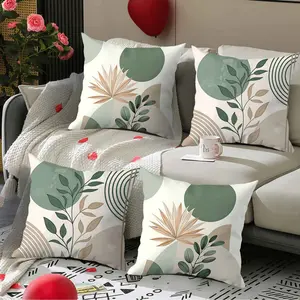 4pcs Modern Botanical Print Pillow Covers with Leaf and Geometric Shapes