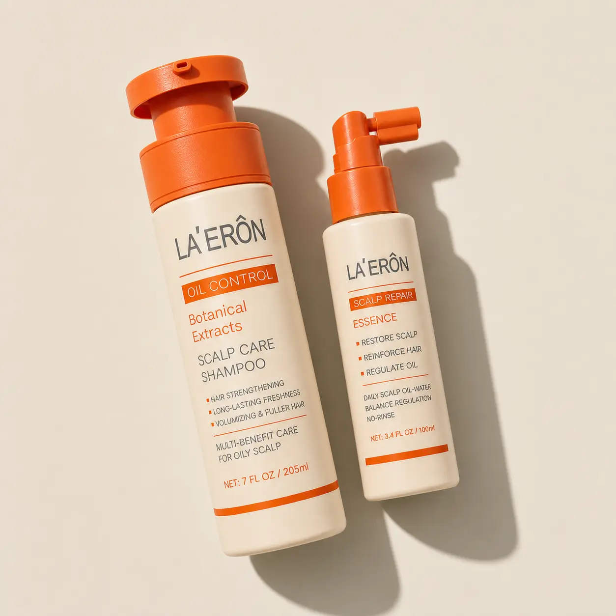 LA'ERON Oil Scalp Shampoo & Hair Serum Set, Botanical Extract Volumizing Haircare Duo for Greasy Fine Hair, Oil Control Daily Intensive Freshness & Scalp Balance Kit (205ml + 100ml)