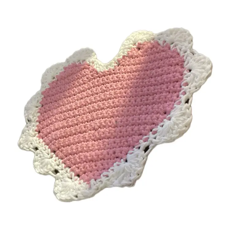 Heart Dishcloth - Pink Heart Pattern - Soft Knit Fabric - Ideal for Cleaning - Versatile for Various Purposes