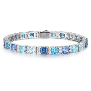 【BS9250043】 Original Gradient Blue Square Tennis Bracelet For Women S925 Sterling Silver Men Unisex Hip Hop Jewelry Party Gift New