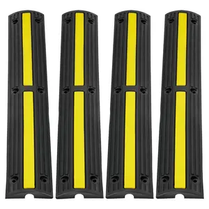 4-Pack 3.28 ft 1-Channel Waterproof Heavy-Duty Rubber Cable Ramp, 18000lbs Axle Capacity Wire Cover with Reflexive Stripe, Speed Bump for Residential Areas, Private Garages