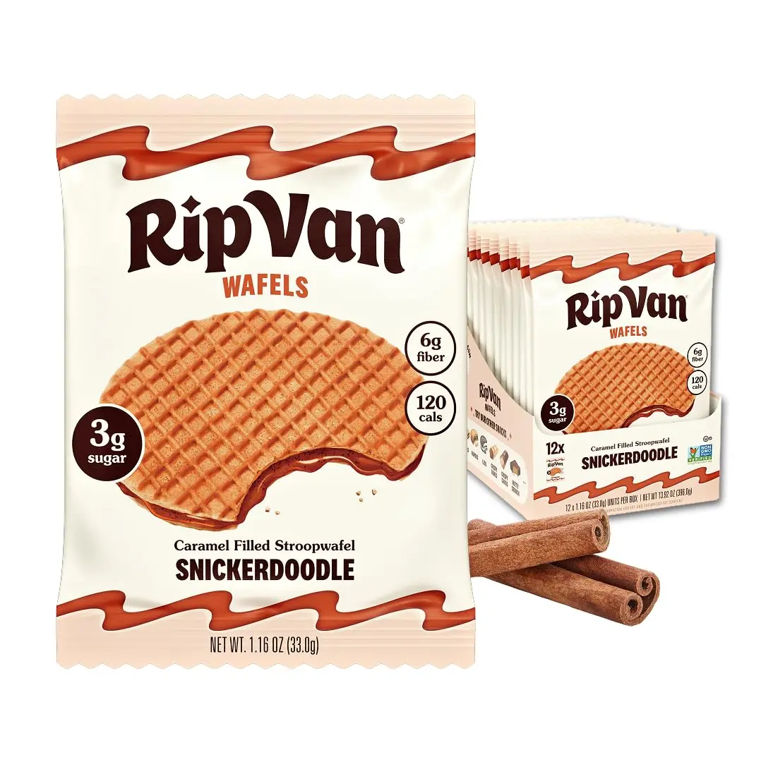 Snickerdoodle Stroopwafels, Healthy Snacks, Non-GMO, Keto Friendly, Office Snacks, Low Sugar (3g), Low Calorie, 12 Pack