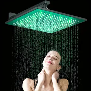 2024 16 Inch Large Square LED Rain Shower Head - High-Pressure Rainfall, Anti-Leak, Easy Installation, Self-Cleaning Silicone Nozzles, Ceiling and Wall Mount, Stainless Steel, Painted Finish, ≤36V Operating Voltage