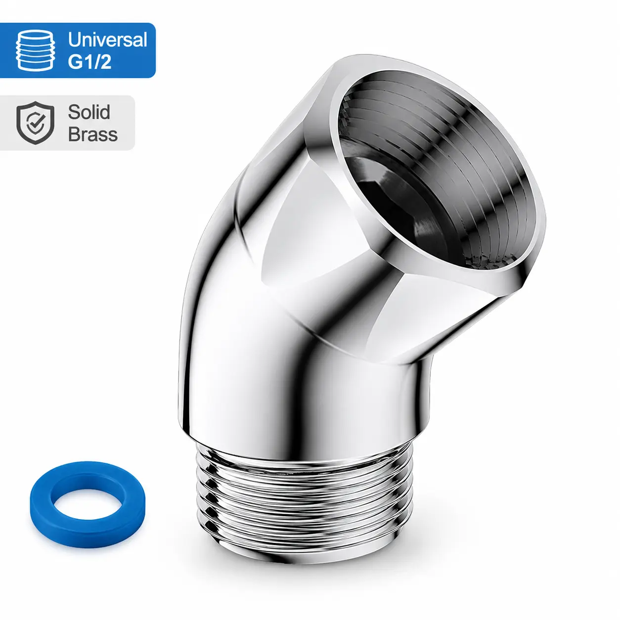 135° Adjustable Shower Head Angle Adapter, Universal G1/2 Brass Shower Head Extension Connector, Leak-Proof Swivel Elbow for Handheld Shower Head