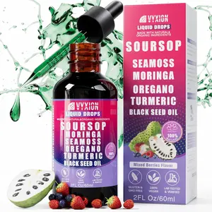VYXION Mixed Berry Flavor Soursop Bitters Liquid Drops 10 in 1 with Sea Moss, Moringa, Turmeric, Black Seed Oil, Oregano, Ashwagandha | Herbal Extracts| 2 Fl OZ