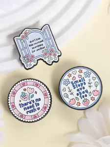 3 Piece Healing Motivational Flower Quotes Enamel Pin Cute Lace Border Strawberry Flower Small Steps Are Okay Too Don't Lose This Moment Positive Proverb Brooches for Backpack Lapel Hat Badge Decoration Jewelry Gift for Kids Friends