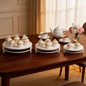 3-piece set of large nested metal cake tray set 8/10/12 inch circular tiered cupcake display rack dessert tray and cookie serving plate wedding, festive, party and table decor