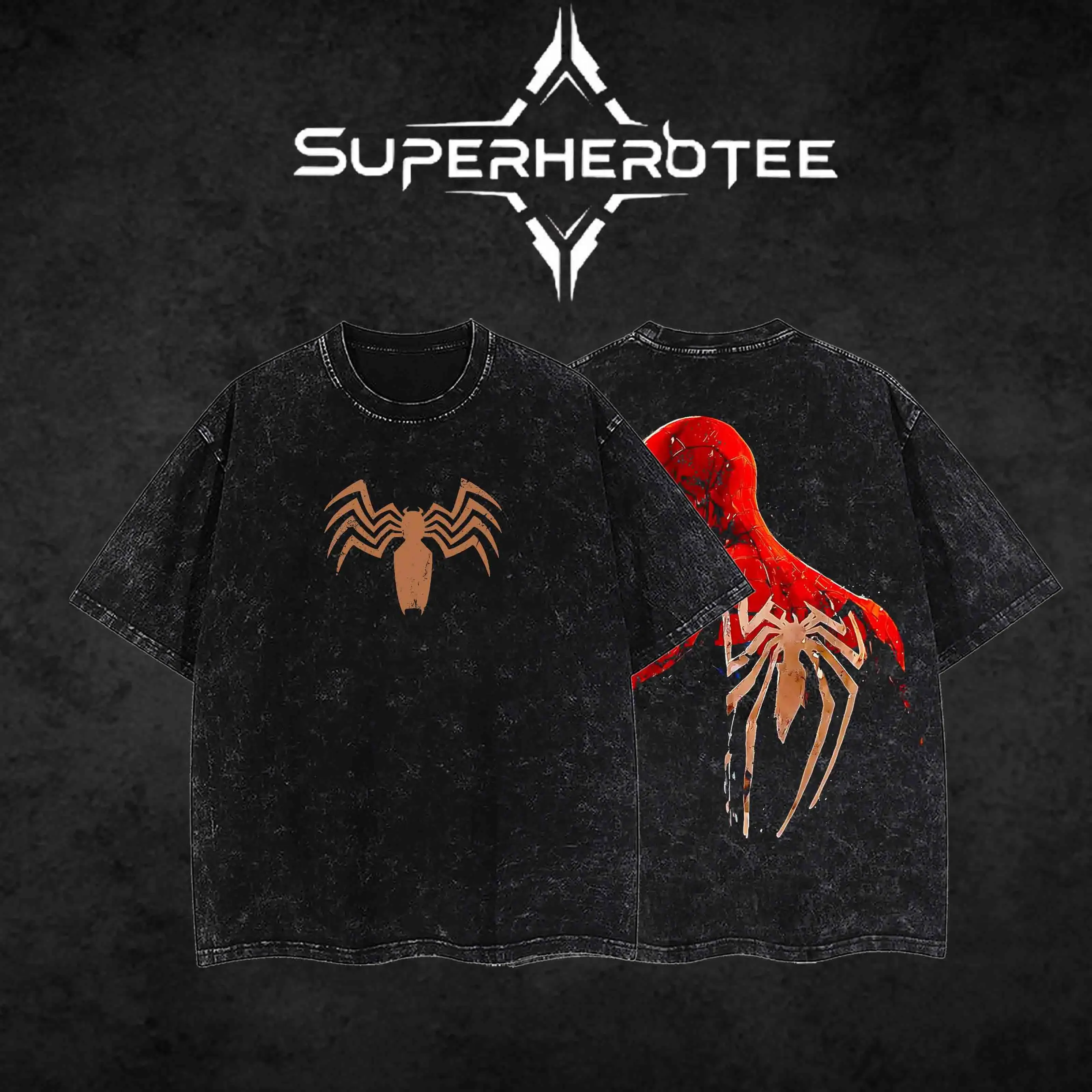 Retro 90s Symbiote Superhero Graphic Tee | Vintage Washed Cotton Unisex Streetwear Shirt | Mutant Comic Book Fan Apparel Gift For Him | Dark Spidey Aesthetic Men's Clothing | Y2K Star Symbol Merchandise | Best Trendy Everyday Casual Outfit Tops Merch