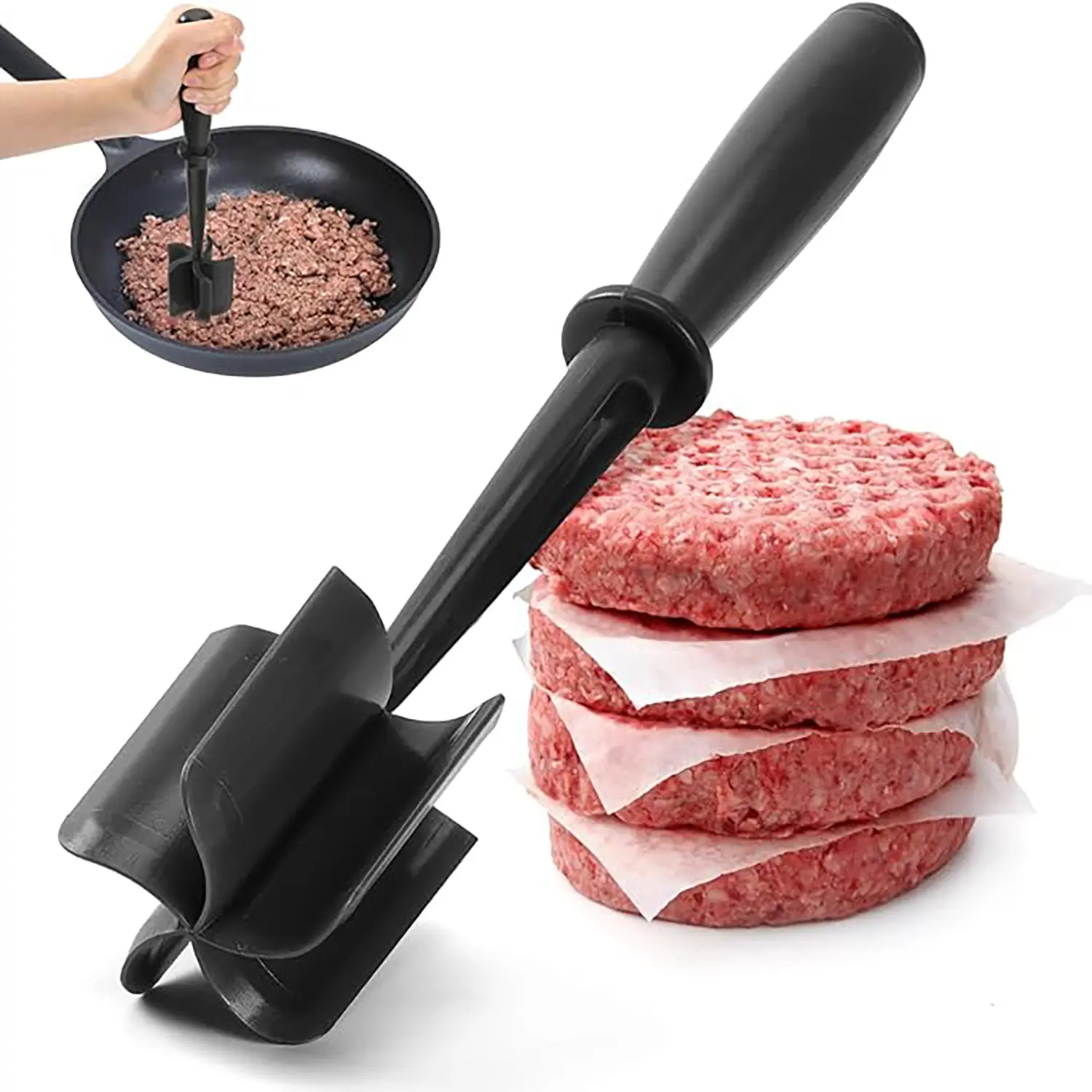 Handheld meat chopper, meat mashing spatula, rice mixing, stirring and grinding spatula