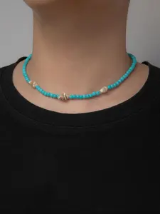 Boho Style Natural Conch & Turquoise Beaded Choker, Fashion Beaded Necklace for Party, Daily Decor, Trendy All-match & Exquisite Jewelry for Birthday Gift