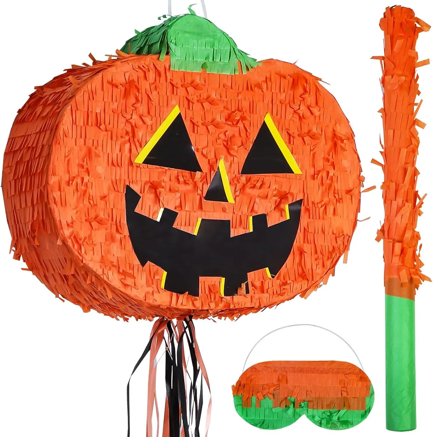 Halloween Pumpkin Pinata, 16"x12" Jack-O'-Lantern Large Pinata | with Stick and Blindfold for Halloween Decorations, Photo Prop, Funny and Spooky Games, October Birthday