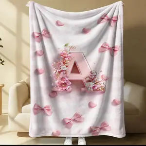 Lucky Letter Glam Bow Throw Blanket, Soft Comfortable Warm Home Decor, Ideal Nap Blanket, Perfect Gift for Family and Friends