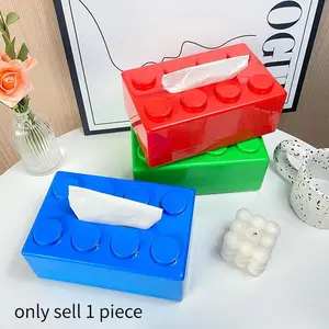 Building Block Design Tissue Box, 1 Count Creative Tissue Holder, Unique Building Blocks Tissue Storage Box for Home Living Room Bedroom Study Room