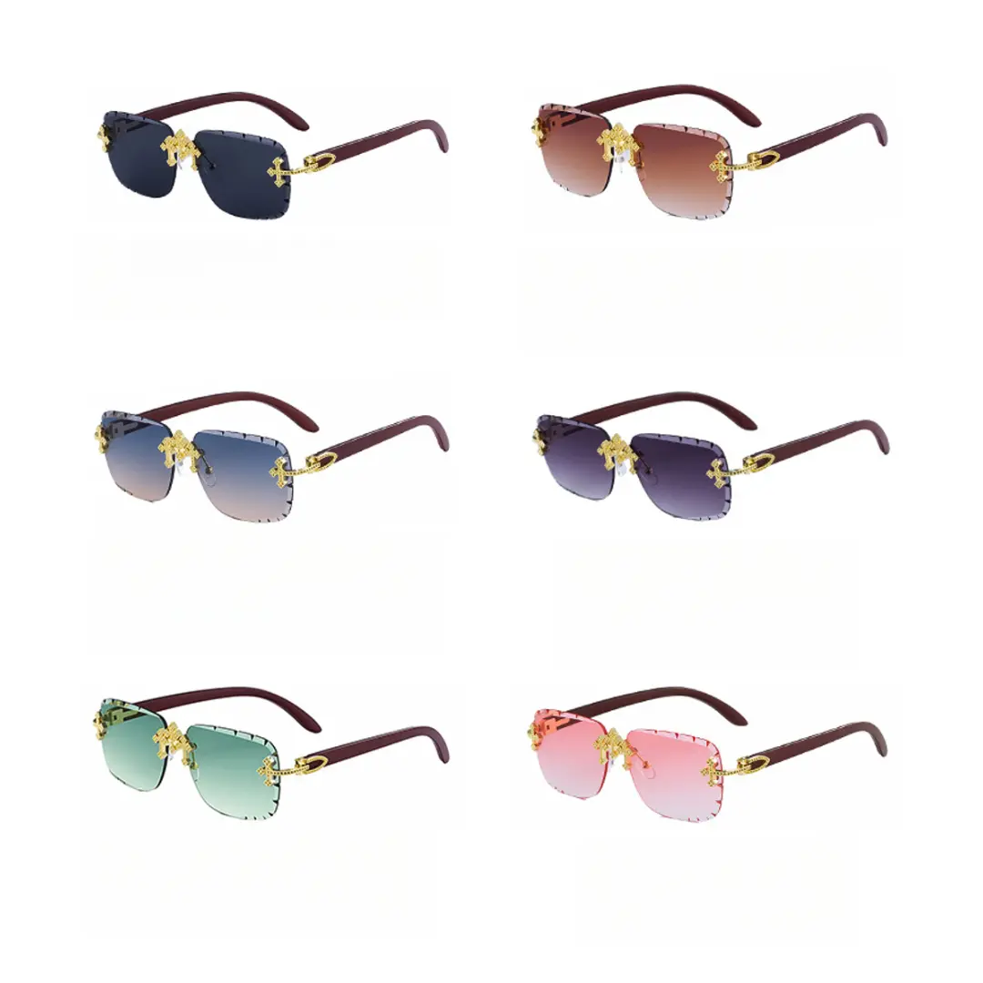 Moissanite Fleuree Cross Fashionable Sunglasses - Unisex Triple Cross Frameless, FDA Approved, UV Protected Lens, 5.5 in Front Width, 5.5 in Temple Length, Trendy Styling Sunglasses