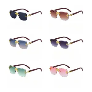 Moissanite Fleuree Cross Sunglasses - Unisex, Triple Cross Frameless, FDA Approved, UV Protected Lens, 5.5 Inch Front Width, 5.5 Inch Temple Length
