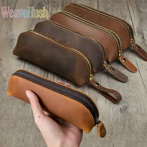 2026 Vintage Leather Pencil Bag for School & Office, Multi-Purpose Zippered Pen Case Stationery Organizer, Portable Storage Pouch for Pens, Pencils & Glasses, Durable Retro Design Makeup Cosmetic Bag for Students Daily Use Travel