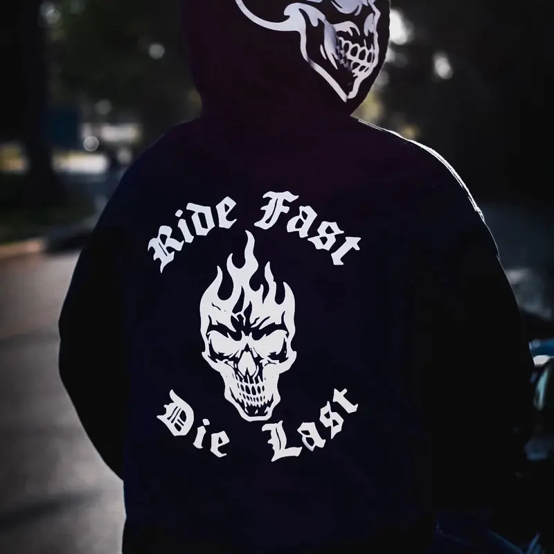 Ride Fast Die Last Reflective Skull men Hoodie for Night Visibility and Style