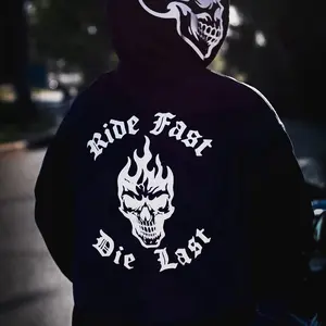 Ride Fast Die Last Reflective Skull men Hoodie for Night Visibility and Style