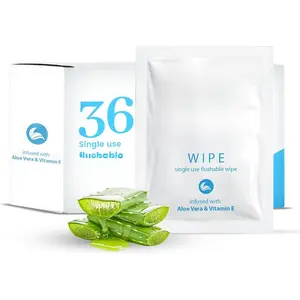 Flushable Wipes for Adults - 36 Individually Wrapped Biodegradable Wet Wipes, Travel Size, Extra-Large Unscented,  - Feminine Hygiene & Personal Care Wipes