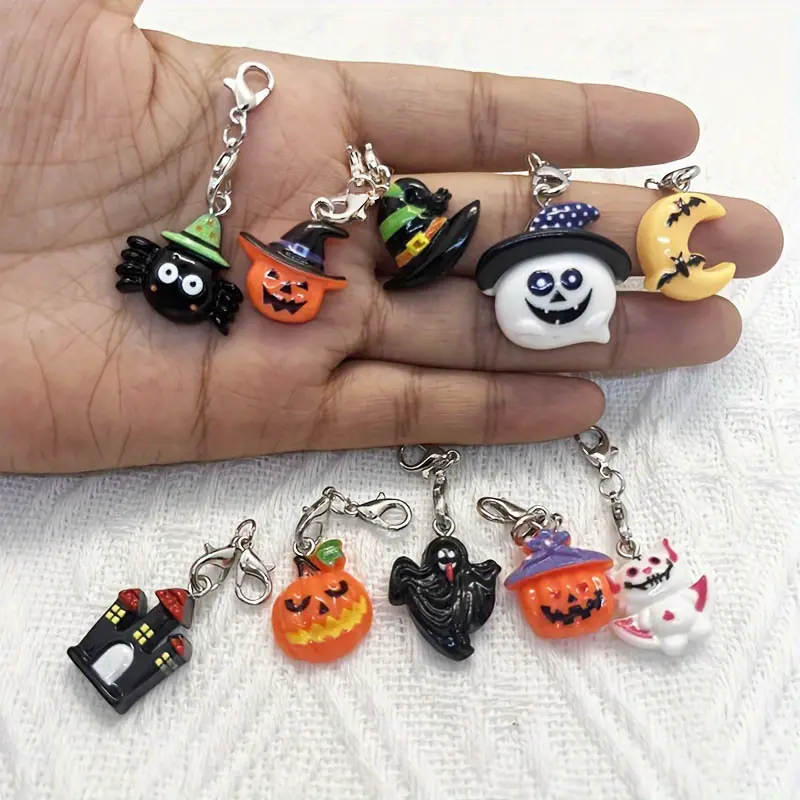 20pcs Halloween decorations, including 10pcs wizard, pumpkin, bat, spider design pendants, 10pcs double headed lobster clasps, used for bracelets, necklaces, keychains, Diy jewelry accessories, jewelry making accessories, party gifts