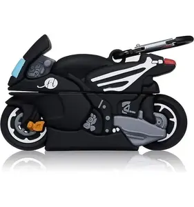 3D Motorcycle AirPods Case with Keychain for AirPods 1 2 Pro, Cool Black Sport Bike Silicone Cover, Shockproof Protective Case for Men Boys Teens, Durable Anti-Scratch Design, Lightweight Portable Earbuds Case, Unique Gift for Bikers and Gadget Lovers