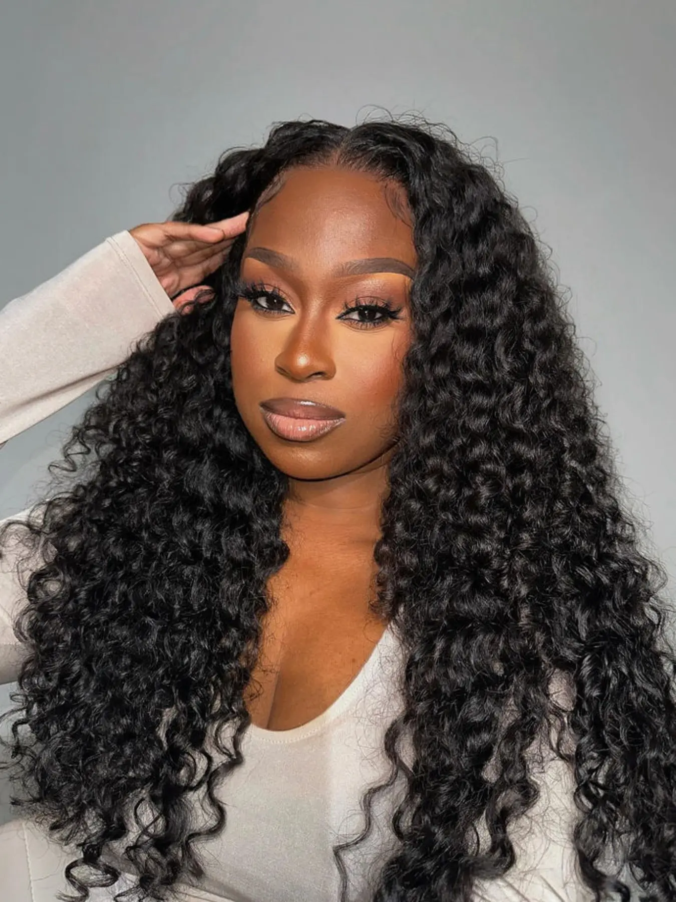 Glueless Wig Human Hair Water Wave, No Glue Wig 5x5 HD Lace Front Wigs for Women, Brazilian Human Hair, Pre-Plucked Hairline, Deep Curly Style, 180 Density Natural Color, Glueless Frontal Wig