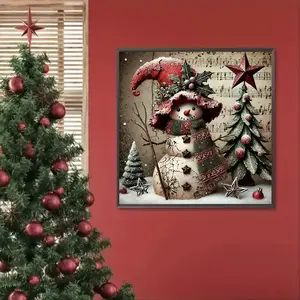 Christmas Snowman Diamond Painting Kit, Adult Art Craft Set, Frameless DIY 5D Diamond Art, Full Drill Round Diamonds Home Decor, Diamond Art Tools