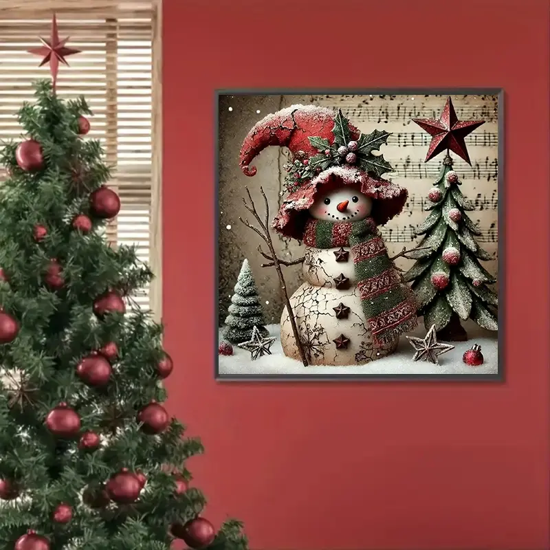 Christmas Snowman Diamond Painting Kit, Adult Art Craft Handicraft Set, Frameless DIY 5D Diamond Art, Full Drill Round Diamonds Home Decor, Diamond Art Tools