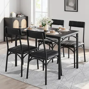 5 Pcs Dining Table Chair Set for Apartment, Compact Kitchen Table Set with 4 Upholstered Chairs, Farmhouse Dining Set Bistro Table for Breakfast Nook, Dinette, Living Room
