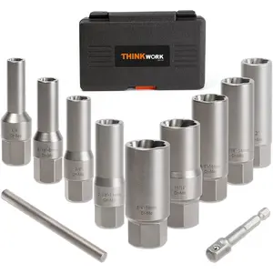 Bolt Extractor Kit for Removing Damaged Frozen Rusted Rounded-Off Bolts Nuts & Screws, 11-Piece Lug Nut Extractor Set for Deep Well Bolts and Studs, Ideal for Home Repairs