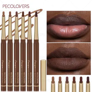 6pcs/set Brown Matte Angled Lip Liner, Lipliner, Smooth Finish, Durable and Convenient, Non-stick Cup, Suitable for Daily Makeup, Christmas Gifts