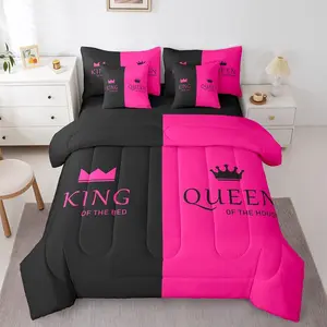 Feelyou 7-Piece Romantic Soft Microfiber Decorative Bedding Set - Queen & King Sizes, Includes Comforter, Sheet Set, Pillowcases & Pillow Shams, Valentine's Day Mr & Mrs Gift, Microfiber Bedding Set