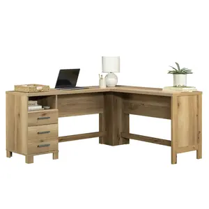 Sauder Rosedale Ranch L-Shaped Desk - Rustic Brown Finish, Open Top Shelf, Multiple Drawers, Versatile for Home Office, Study, or Living Room