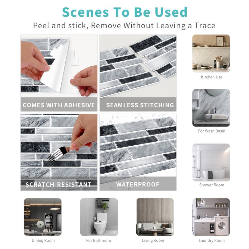 48pcs Marble Pattern Wall Sticker, Self AdhesivePeel & Stick Wall Decal, Waterproof & Oil-proof WallSticker For Kitchen Bathroom Home Office Decor