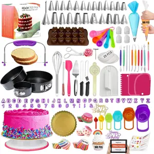 700-Piece Cake Decorating Kit with Baking Supplies – Cake turntable for decorating with baking pans, leveler, 24 numbered piping tips, 2 spatulas, fondant tools, video course, pattern chart, and more