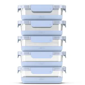Ello Duraglass Refresh 10pc (set of 5) Glass Meal Prep Food Storage Containers Set Blue: Microwave & Oven Safe, 5 Containers with Lids
